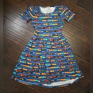 Lularoe Womens Blue Multicolor Striped A Line Casual Dress XXS